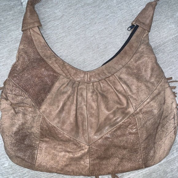 Genuine Soft Leather Fringed Hobo Style Handbag Hecho En Mexico Casa Larrea - Picture 5 of 12